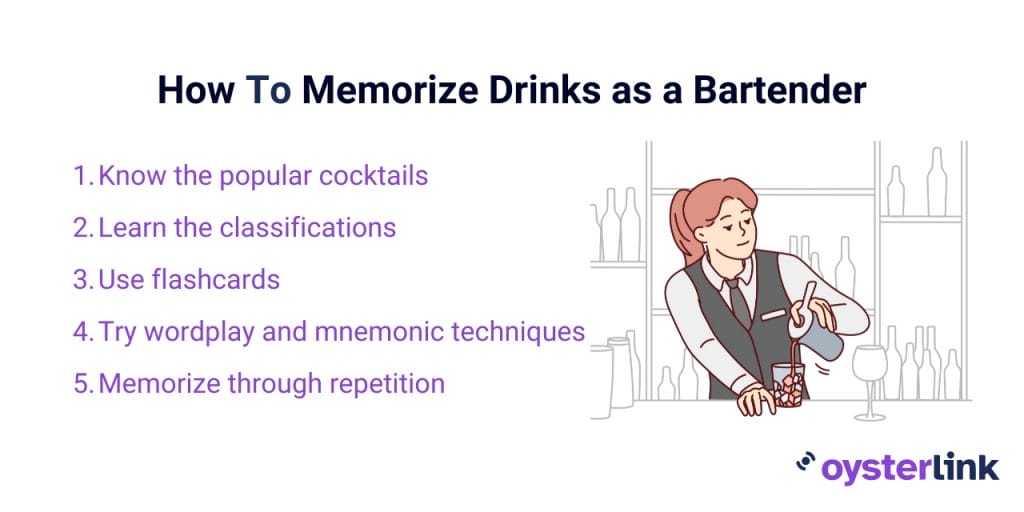 Steps to memorize drinks as a Bartender