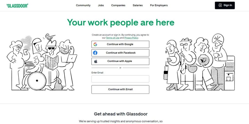 Glassdoor landing page