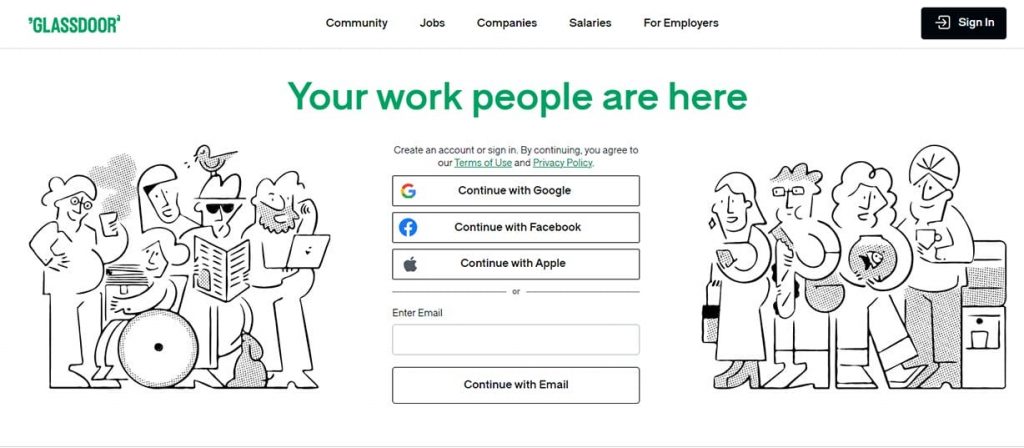 Glassdoor landing page