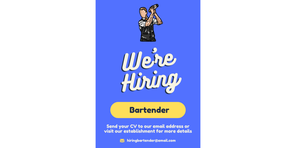 hiring bartender poster template 