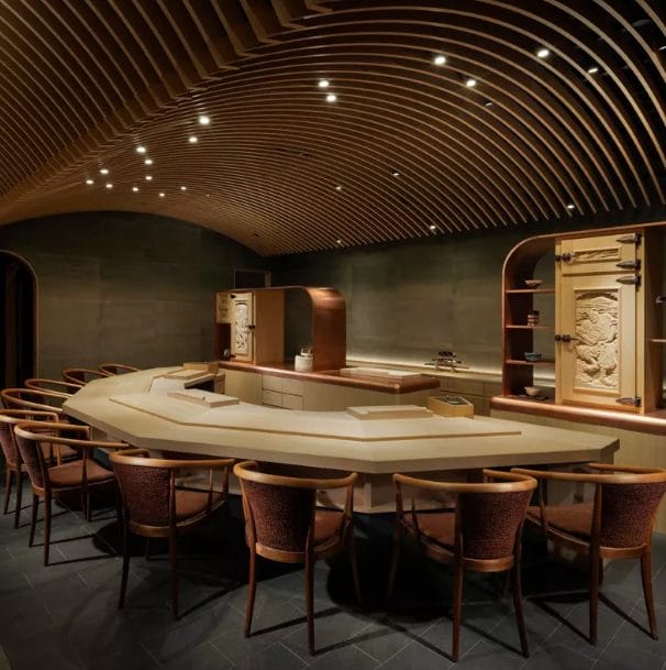 Eight-seat Hinoki counter at Sushi Sho