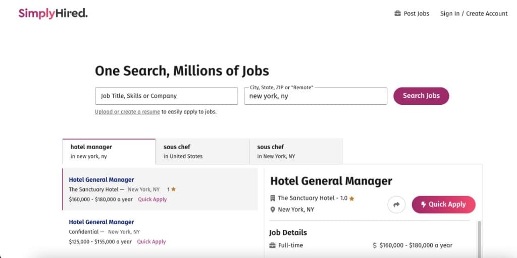 SimplyHired landing page