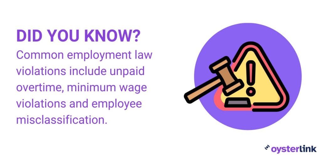 Graphic sharing common employment law violations