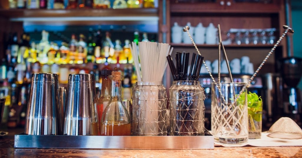 neatly organized bar accessories