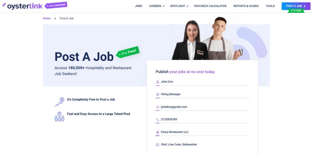 OysterLink Post a Job Page