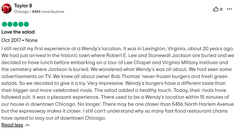 Wendy's Restaurant Chicago review 