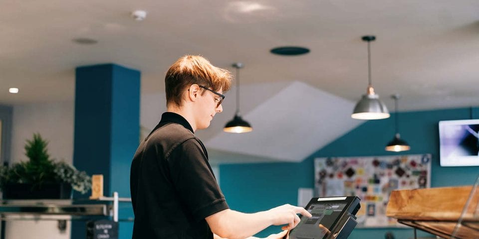 cashier at workstation