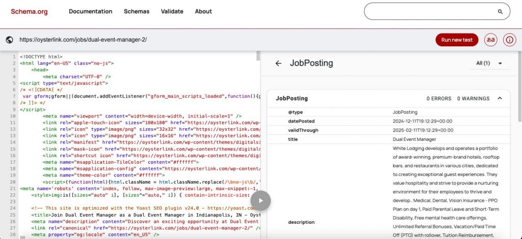 job posting schema markup validator