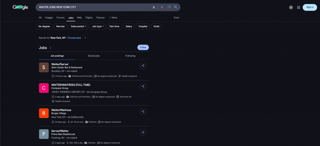 posting jobs on google screenshot