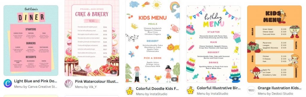 customizable kids' menu templates from canva