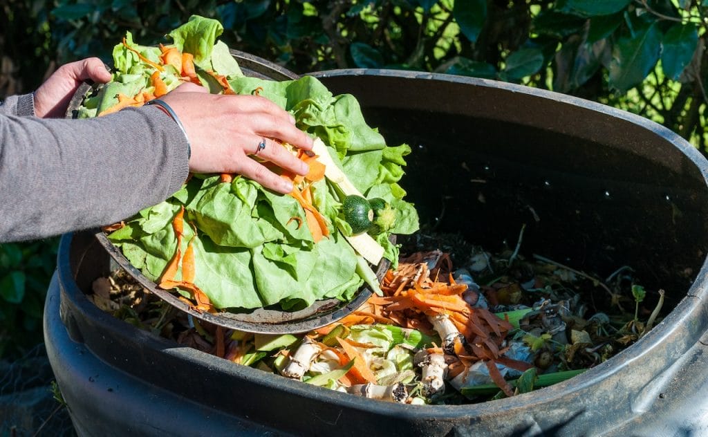 discarding ingredients into a compost bin; reduce food waste in restaurants