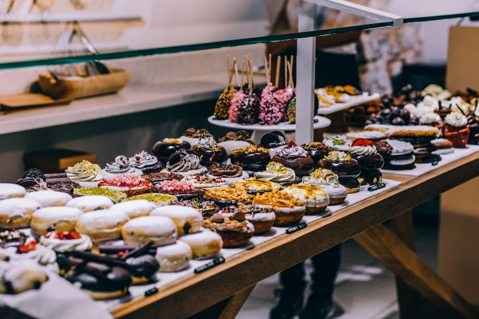 table full of pastries and sweets