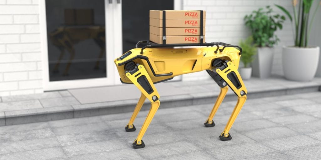 delivery robot carrying pizzas