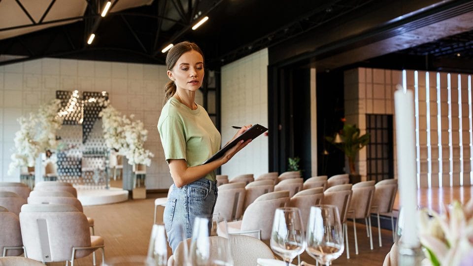 event coordinator inspecting table