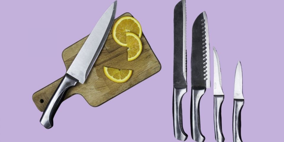 bartender knives and a cutting board